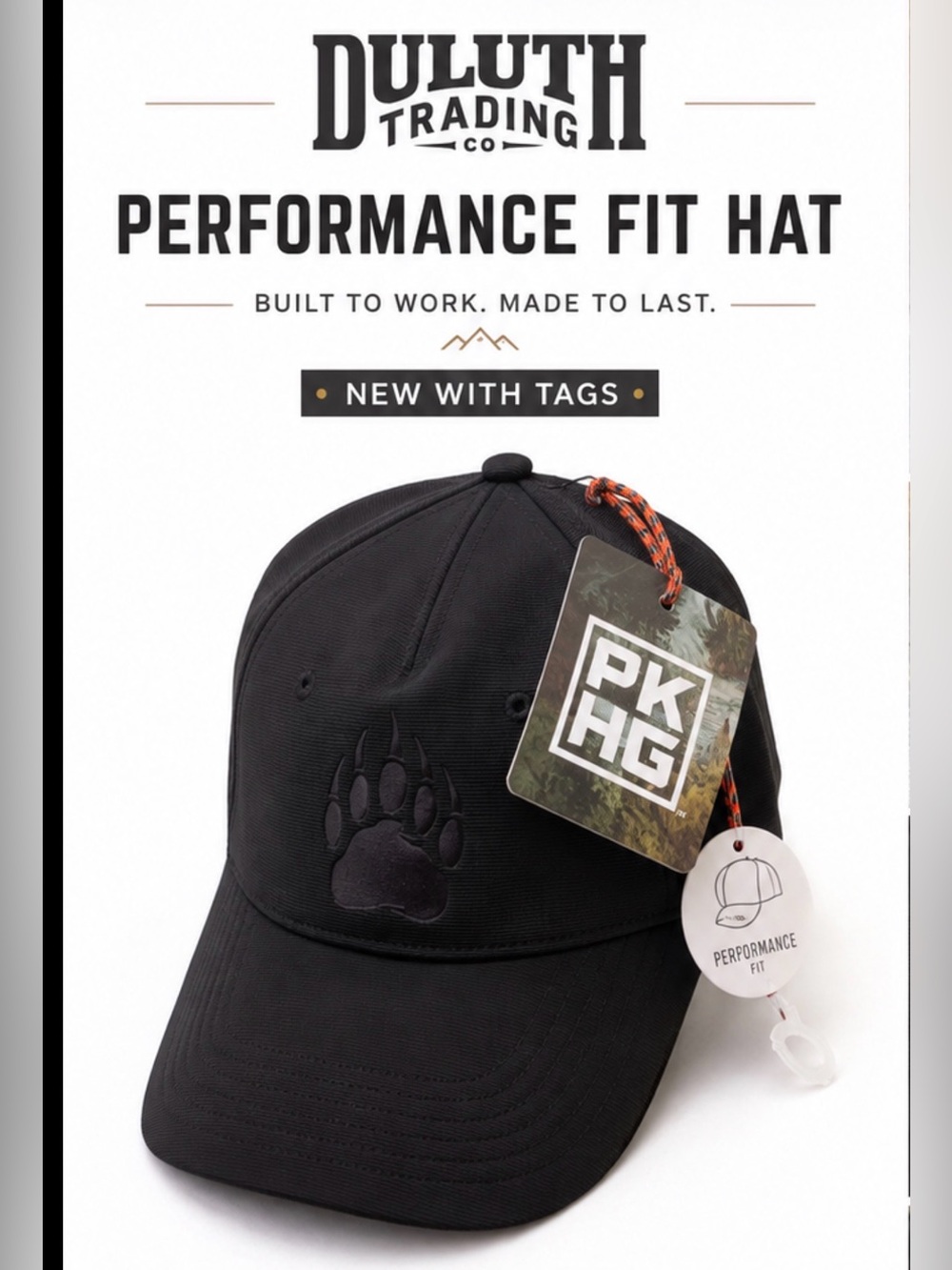 Duluth Trading Co Black Performance Fit Cap with Bear Paw